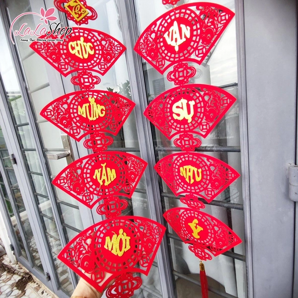 Cặp liễn câu đối quạt đỏ 1m Chúc mừng năm mới - Vạn sự như ý