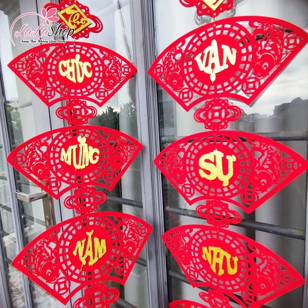 Cặp liễn câu đối quạt đỏ 1m Chúc mừng năm mới - Vạn sự như ý