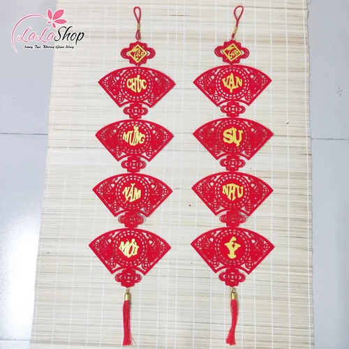 Cặp liễn câu đối quạt đỏ 1m Chúc mừng năm mới - Vạn sự như ý