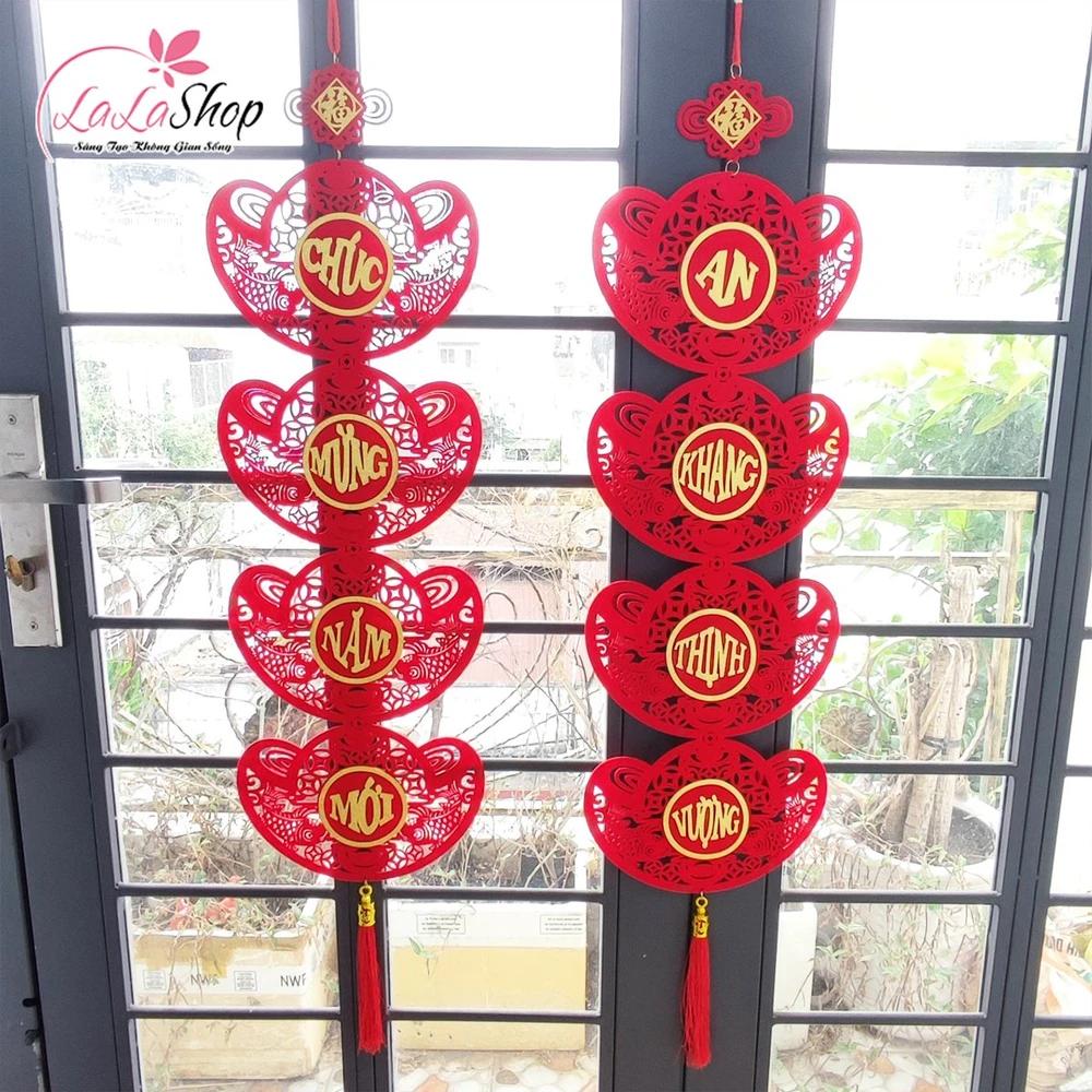 Cặp liễn câu đối thỏi vàng đỏ may mắn Chúc mừng năm mới - An Khang Thịnh Vương