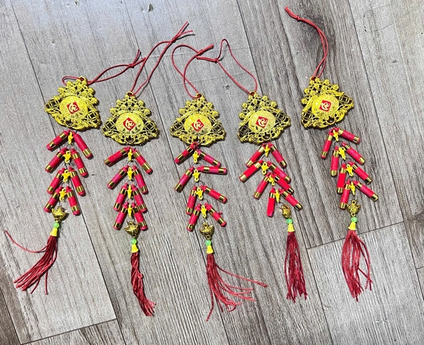 Set 5 dây lộc vàng pháo đỏ may mắn trang trí tết