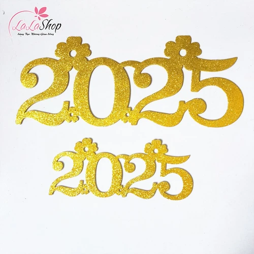 Số 2025 xốp dán màu vàng kim tuyến phụ kiện trang trí tết