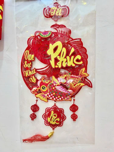 Liễn 30cm nhung đỏ cá chép vạn sự như ý treo cửa trang trí tết