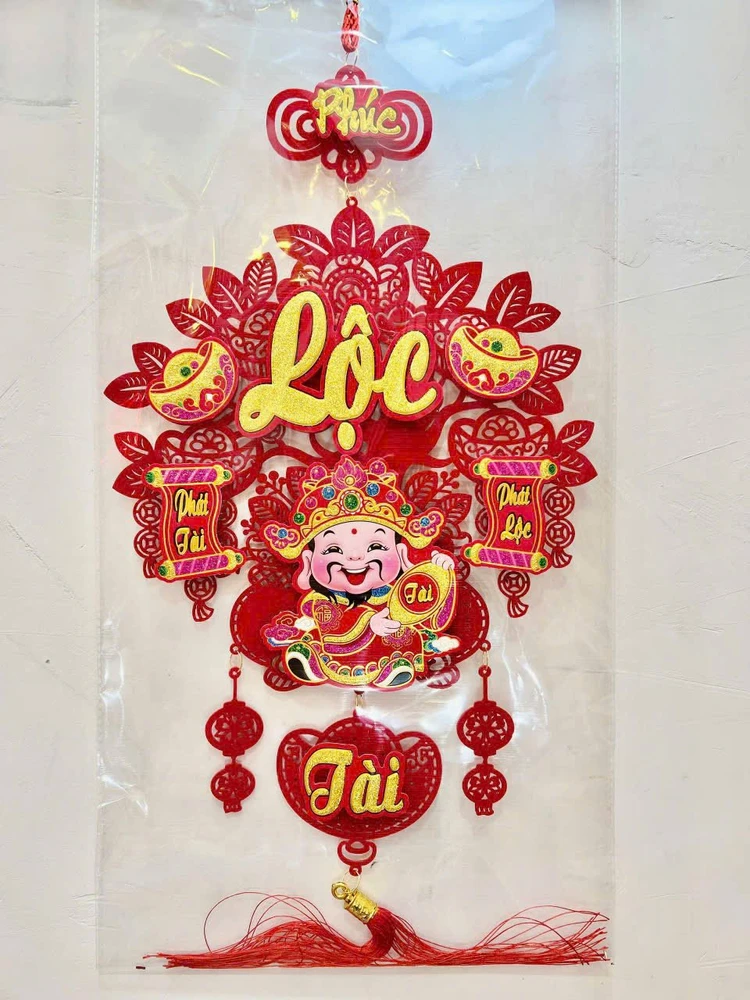 Liễn 30cm nhung đỏ thần tài phúc lộc tài treo cửa trang trí tết