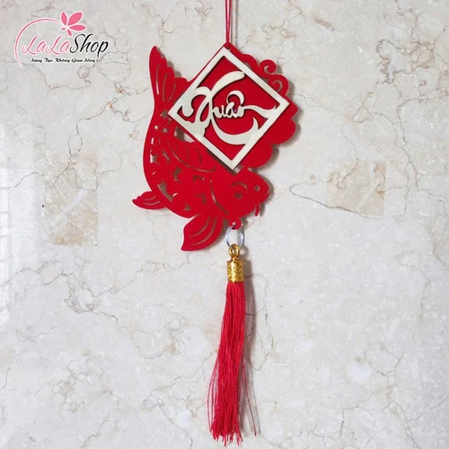 Lộc treo tết cá chép đỏ chữ thư pháp trang trí tết