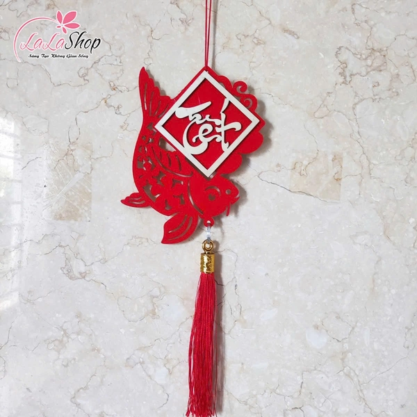 Lộc treo tết cá chép đỏ chữ thư pháp trang trí tết