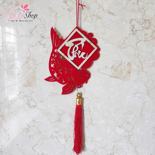 Lộc treo tết cá chép đỏ chữ thư pháp trang trí tết