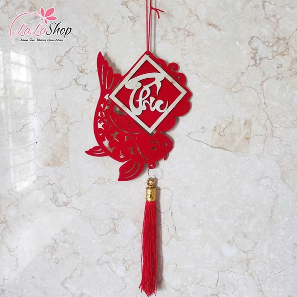 Lộc treo tết cá chép đỏ chữ thư pháp trang trí tết