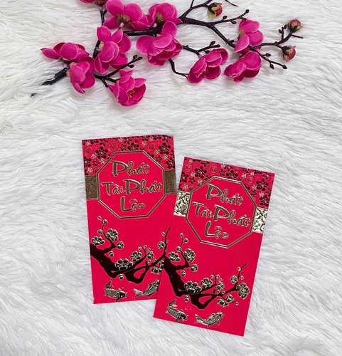 Combo 6 Bao Lì Xì In Nổi 3D Màu Đỏ Phát Tài Phát Lộc