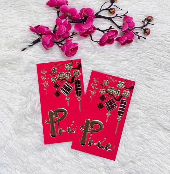 Combo 6 Bao Lì Xì In Nổi 3D Màu Đỏ Hoa Chữ Phúc & Vạn Sự Như Ý