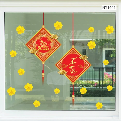 Decal Trang Trí Tết Lộc Treo May Mắn Và Hoa Mai Vàng 2025  80x120cm