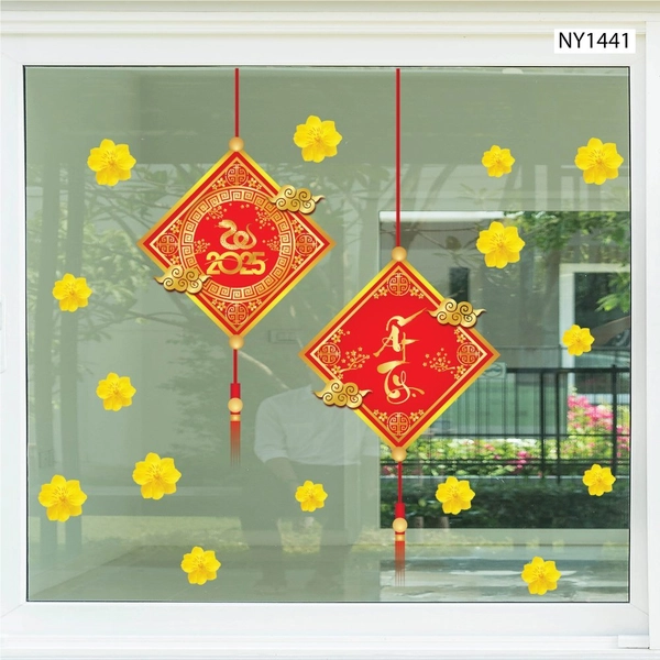 Decal Trang Trí Tết Lộc Treo May Mắn Và Hoa Mai Vàng 2025  80x120cm