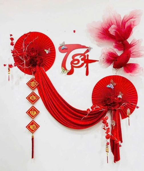 Combo Decor Vải Nhung Đỏ Và Cá Chép 40cm Trang Trí Tết