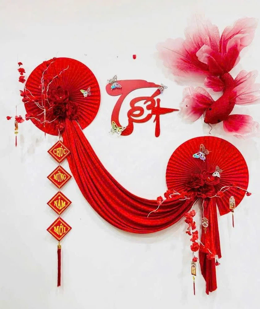 Combo Decor Vải Nhung Đỏ Và Cá Chép 40cm Trang Trí Tết