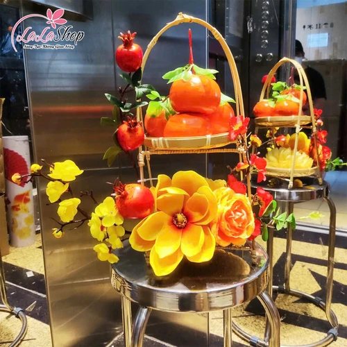 Kệ hoa mộc lan 2 tầng trang trí tết