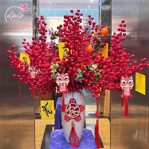 Bình hoa đào đông tài lộc sung túc