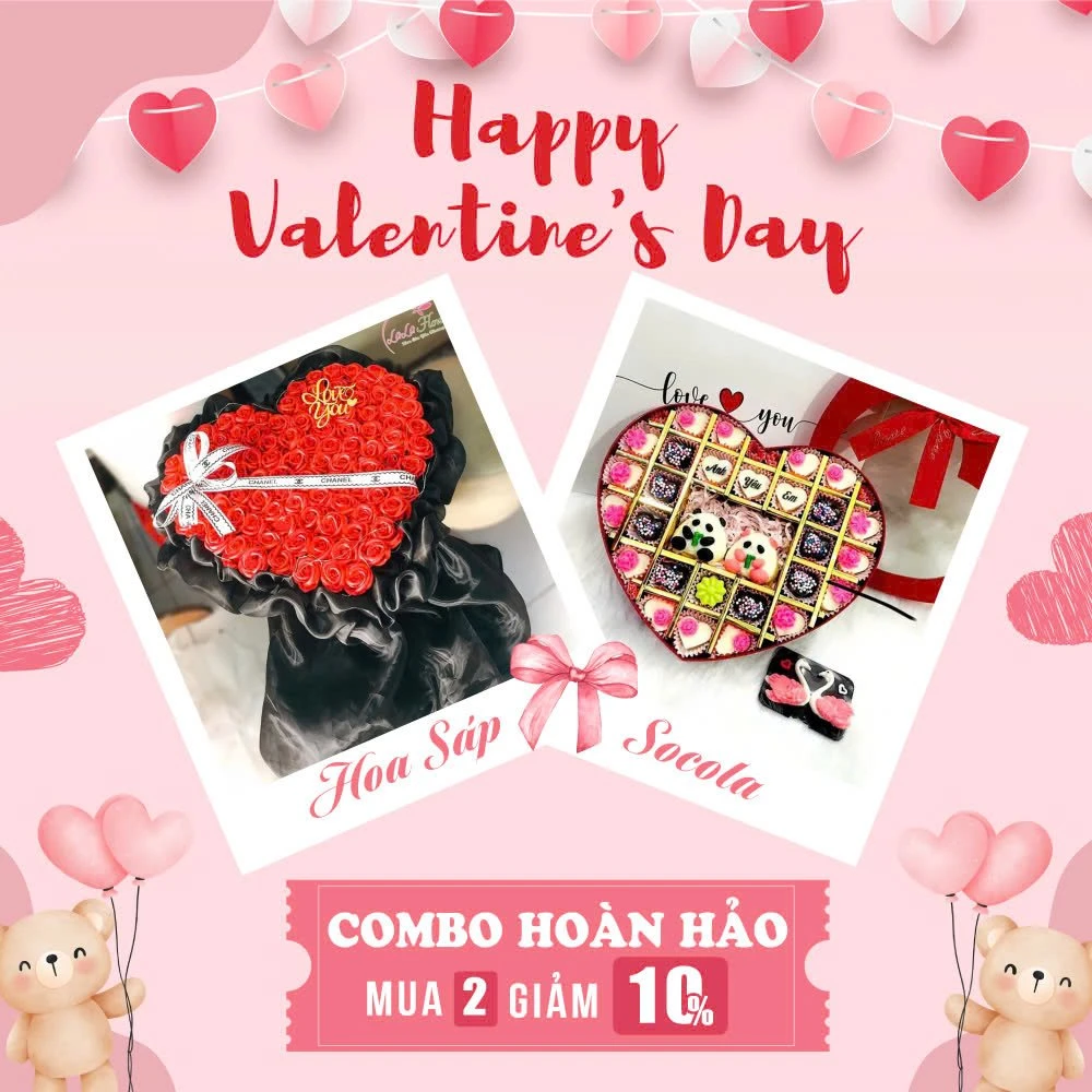 Set Quà Tặng Valentine Hoa Sáp Cao Cấp Và Socola I Love You