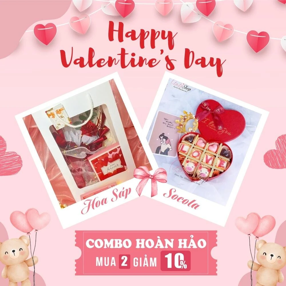 Set Quà Tặng Valentine Hoa Sáp Kim Tuyến Và Socola Hộp Vuông I Love You