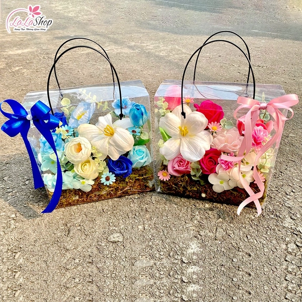 Hộp Mica hoa Tulip mix hoa sáp thơm ngọt ngào