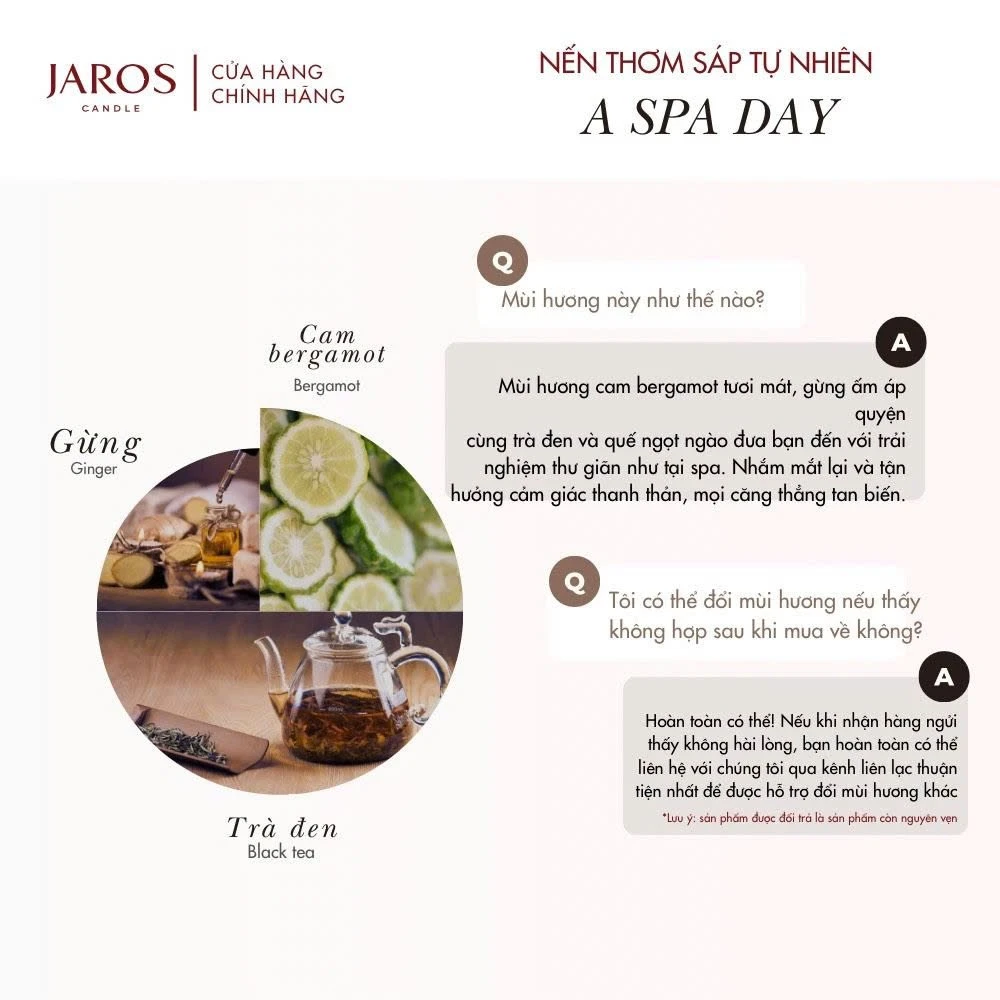 Nến Thơm lành tính từ Sáp Tự Nhiên JAROS Candle 220ml A SPA DAY