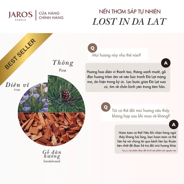 Nến Thơm lành tính từ Sáp Tự Nhiên JAROS Candle LOST IN DA LAT 220ml