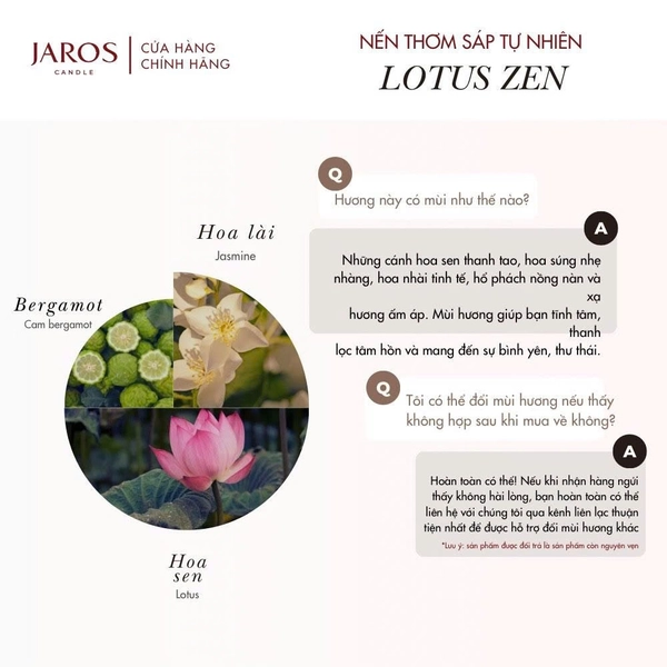 Nến Thơm lành tính từ Sáp Tự Nhiên JAROS Candle LOTUS ZEN 220ml