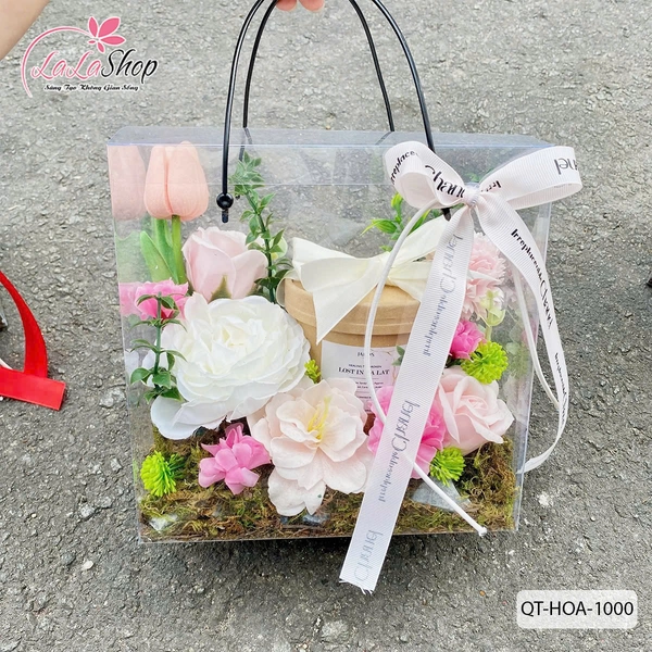 Hộp Mica hoa sáp thơm và nến quà tặng ngọt ngào