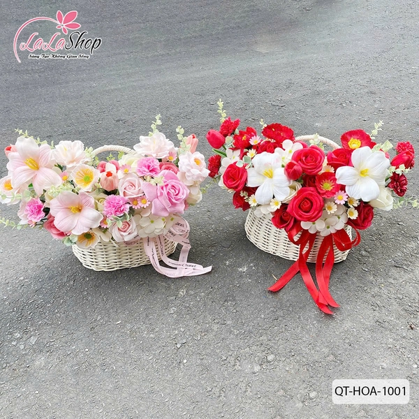Giỏ Mây Trắng Hoa Sáp Thơm Mix Hoa Tulip Lung Linh Sắc Màu