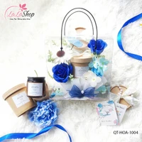 Hộp Mica hoa sáp thơm và nến tone xanh dương quà tặng ngọt ngào ý nghĩa