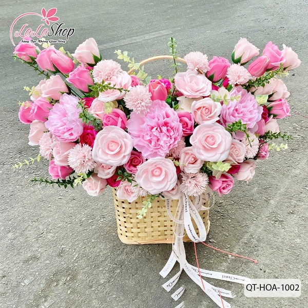 Chậu Hoa Mẫu Đơn Hồng Mix Hoa Sáp Thơm Món Quà Ý Nghĩa