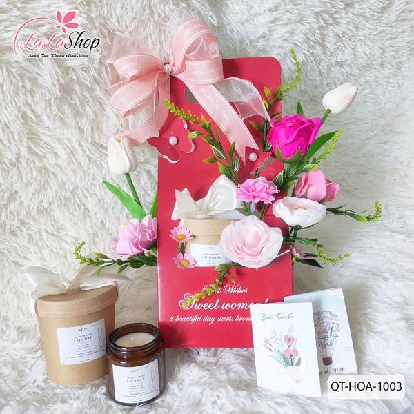 Túi hoa sáp lung linh sắc màu và nến thơm quà tặng kỷ niệm ý nghĩa