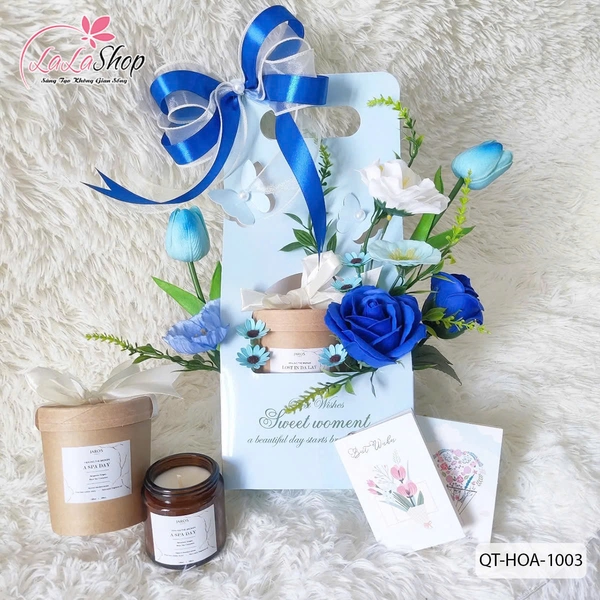 Túi hoa sáp lung linh sắc màu và nến thơm quà tặng kỷ niệm ý nghĩa