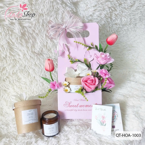 Túi hoa sáp lung linh sắc màu và nến thơm quà tặng kỷ niệm ý nghĩa