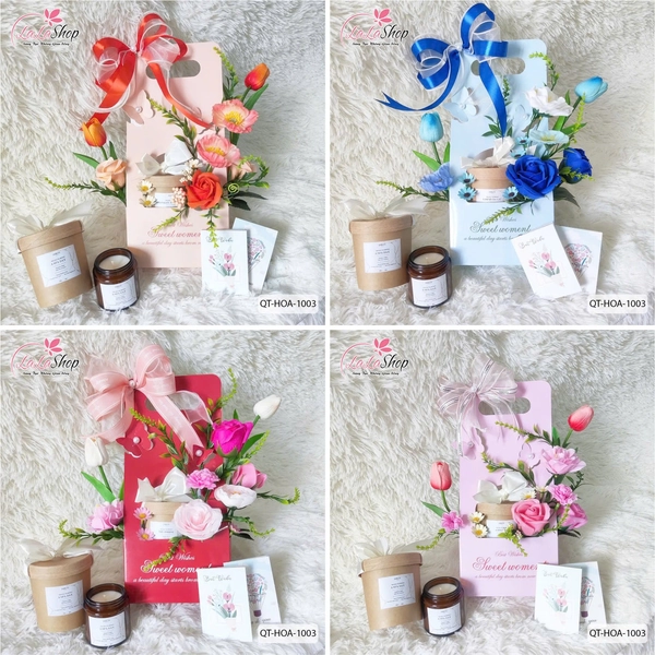 Túi hoa sáp lung linh sắc màu và nến thơm quà tặng kỷ niệm ý nghĩa