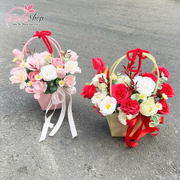 Giỏ hoa sáp để bàn nhẹ nhàng ngọt ngào quà tặng kỷ niệm