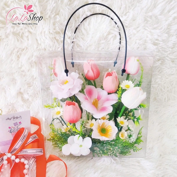 Hộp Mica hoa Tulip ngọt ngào mix hoa sáp thơm quà tặng ý nghĩa