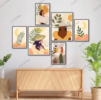 Set 6 Tranh Dán Tường Cô Gái Và Lá Xanh Nghệ Thuật Size vừa: gồm 4 tranh 15x20cm và 2 tranh 20x30cm (S)