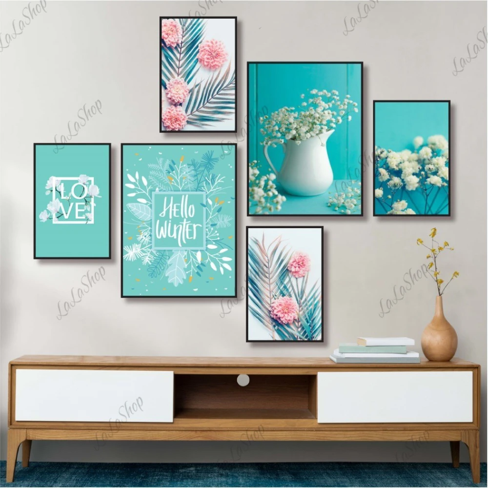 Set 6 Tranh Dán Tường Hoa Nghệ Thuật Có Keo Sẵn gồm 4 tranh 10x15cm và 2 tranh 15x20cm