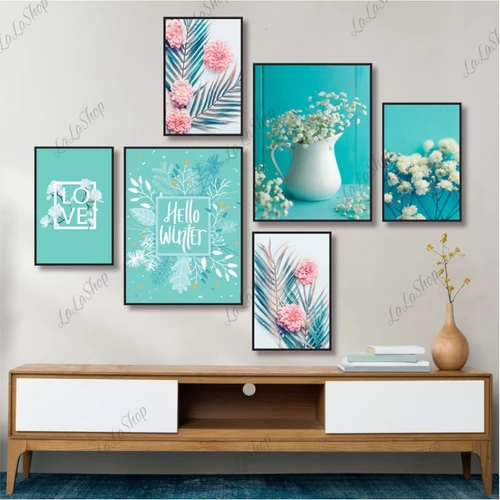 Set 6 Tranh Dán Tường Hoa Nghệ Thuật Có Keo Sẵn gồm 4 tranh 10x15cm và 2 tranh 15x20cm