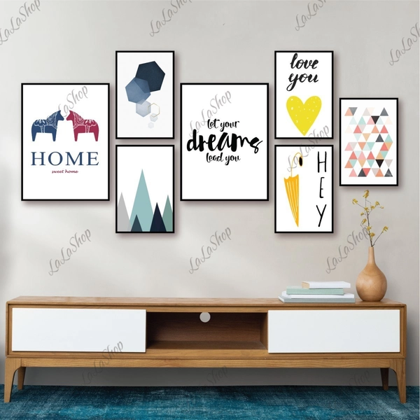Set 7 Tranh Dán Tường Trừu Tượng Có Keo Sẵn Size lớn: gồm 5 tranh 20x30cm và 2 tranh 30x40cm (S)