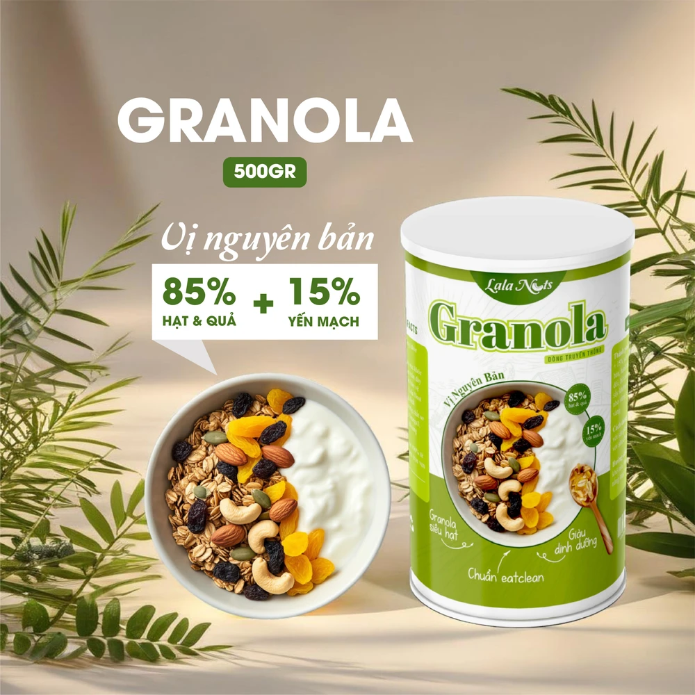 Ngũ Cốc Dinh Dưỡng Granola 500gr Vị Nguyên Bản 85% hạt & quả
