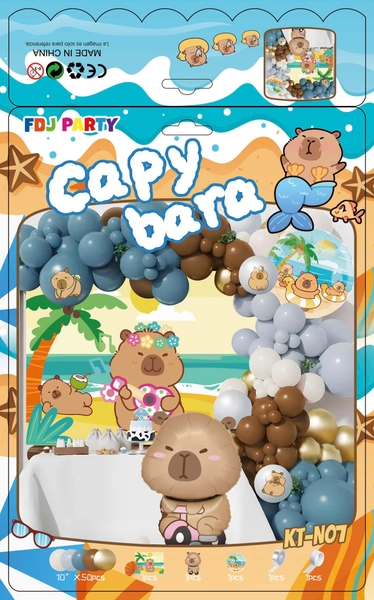 Set Bong Bóng Trang Trí Sinh Nhật Happy Birthday Capybara Và Kỳ Nghỉ Vui Nhộn