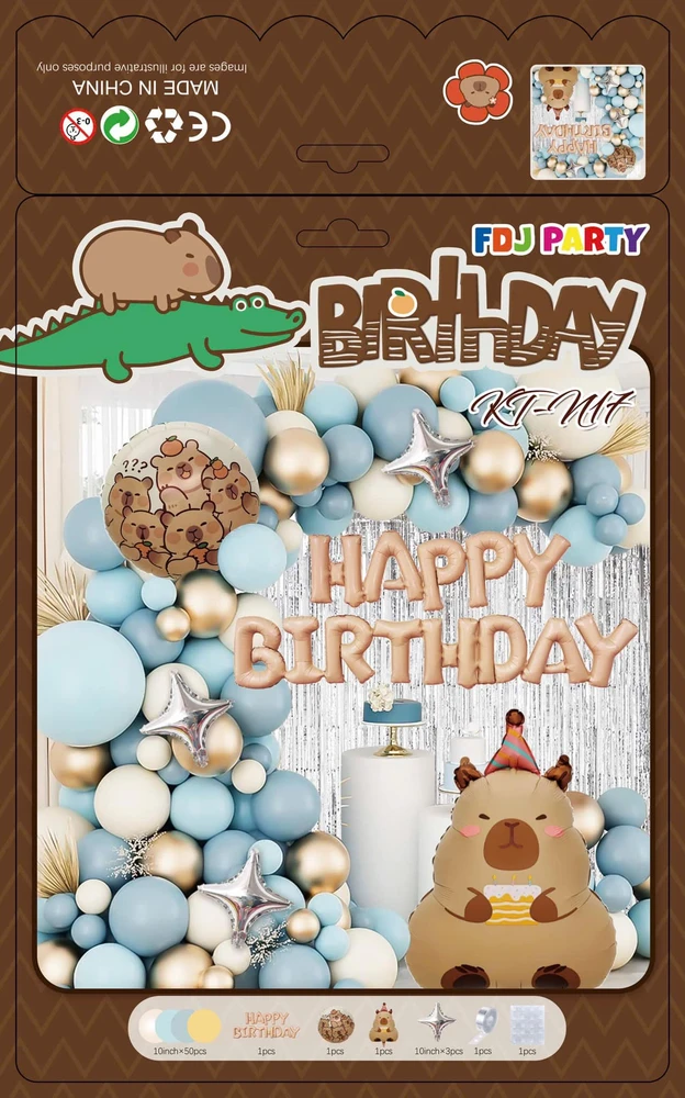 Set Bong Bóng Trang Trí Sinh Nhật Happy Birthday Capybara Và Những Người Bạn