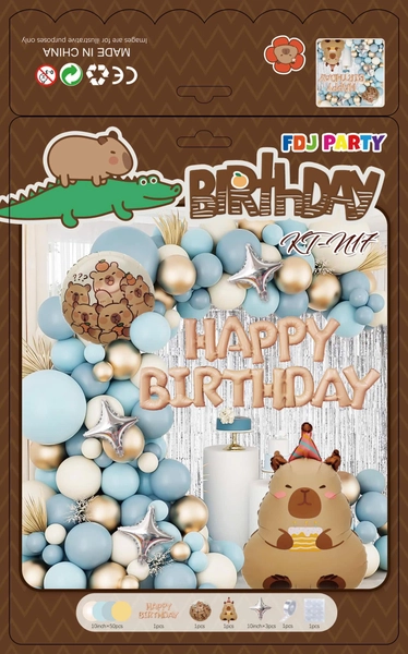 Set Bong Bóng Trang Trí Sinh Nhật Happy Birthday Capybara Và Những Người Bạn