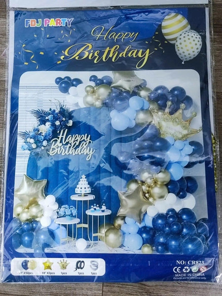 Set Bong Bóng Xanh Dương Trang Trí Sinh Nhật Và Vương Miện Vàng Lấp Lánh
