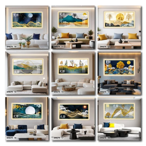 Tranh Đồng Hồ Điện Tử Pha Lê Đèn Led Treo Tường Đa Dạng Mẫu Sang Trọng Cao Cấp