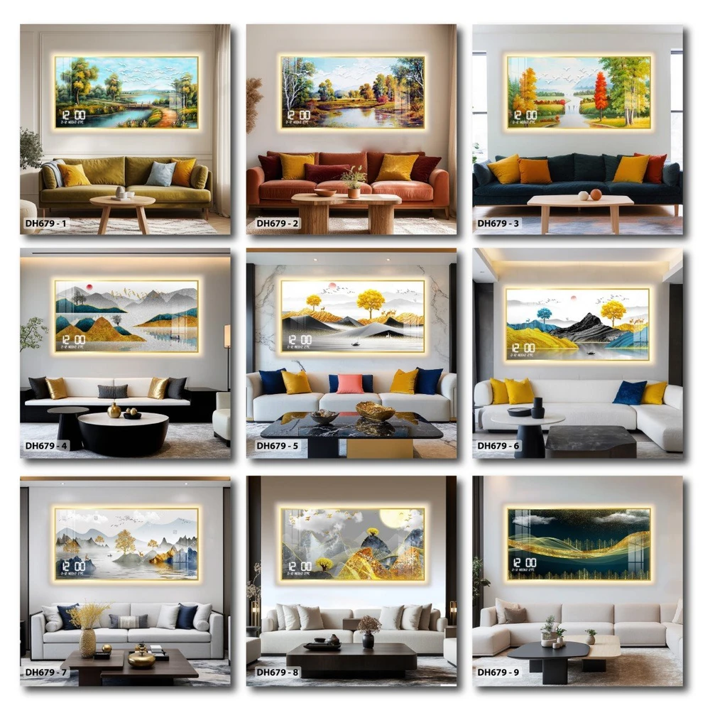 Tranh Đồng Hồ Điện Tử Pha Lê Đèn Led Treo Tường Đa Dạng Mẫu Sang Trọng Cao Cấp