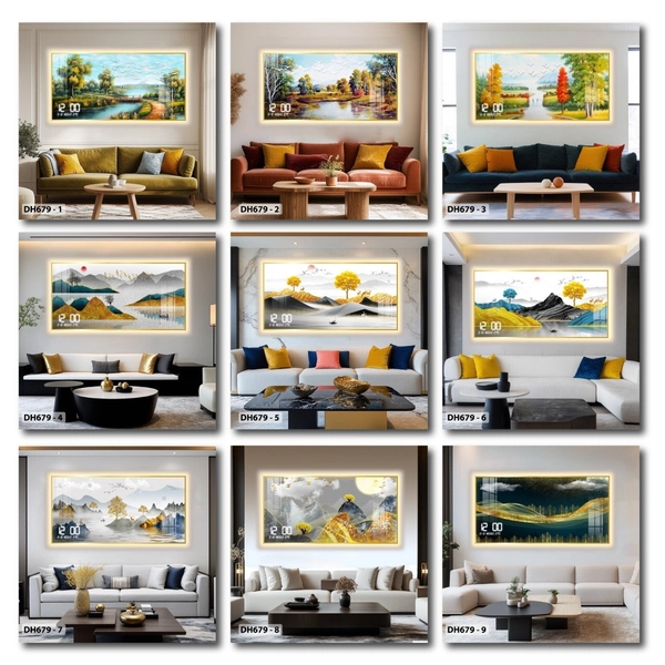 Tranh Đồng Hồ Điện Tử Pha Lê Đèn Led Treo Tường Đa Dạng Mẫu Sang Trọng Cao Cấp