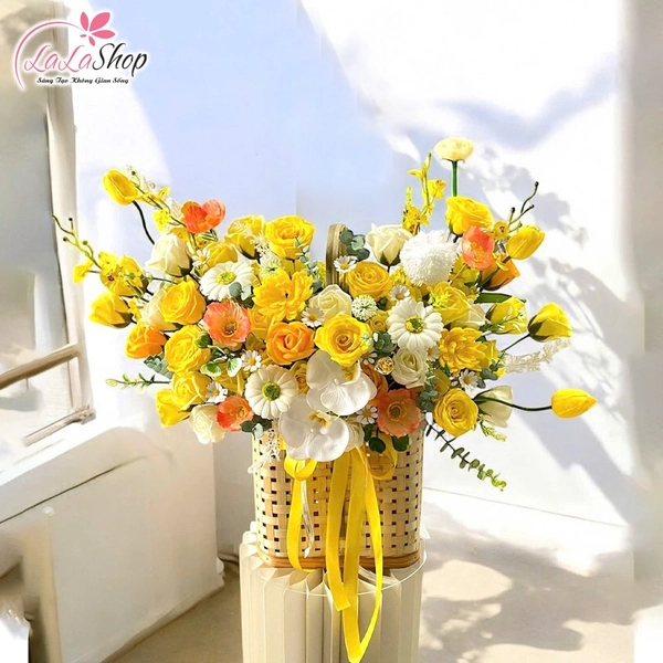 Chậu Hoa Sáp Thơm Tone Vàng - Tone Đỏ Rực Rỡ Mix Nhiều Loại Hoa Món Quà Ý Nghĩa