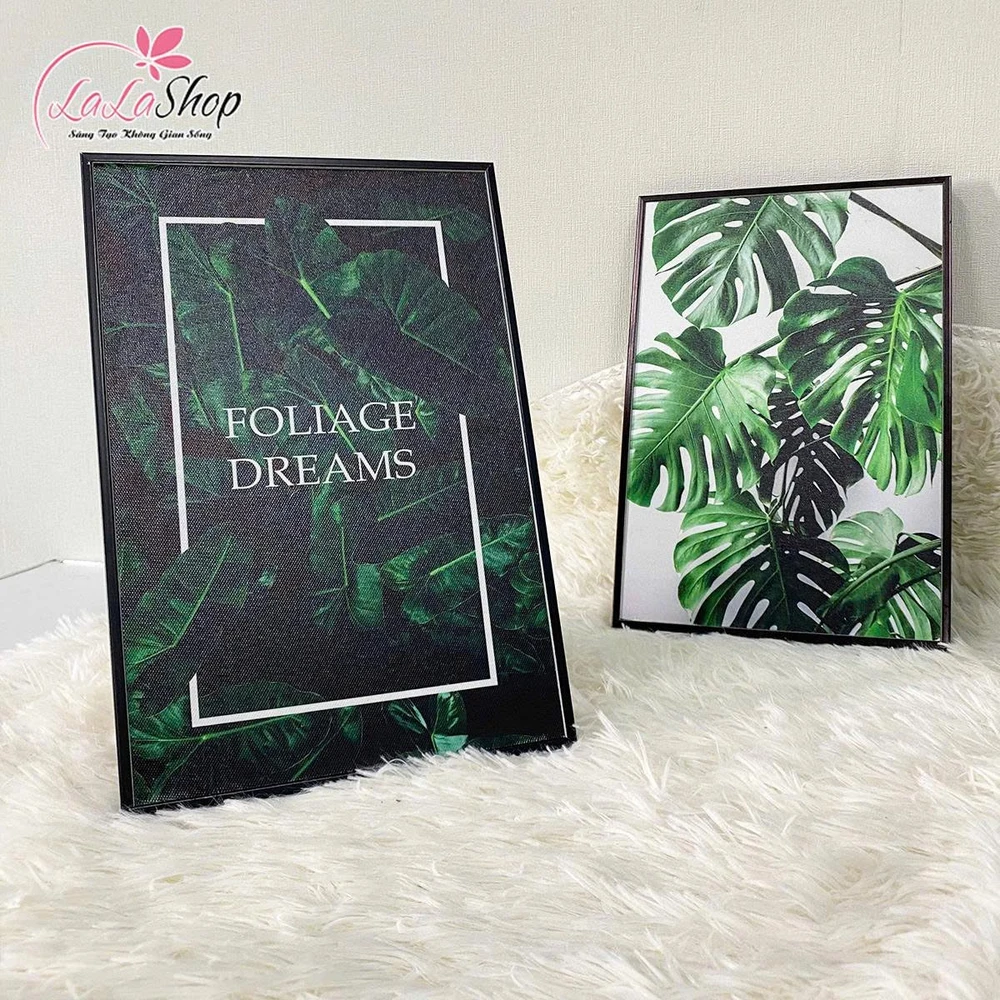 Tranh treo tường bộ 3 tấm phong cảnh lá xanh Green world